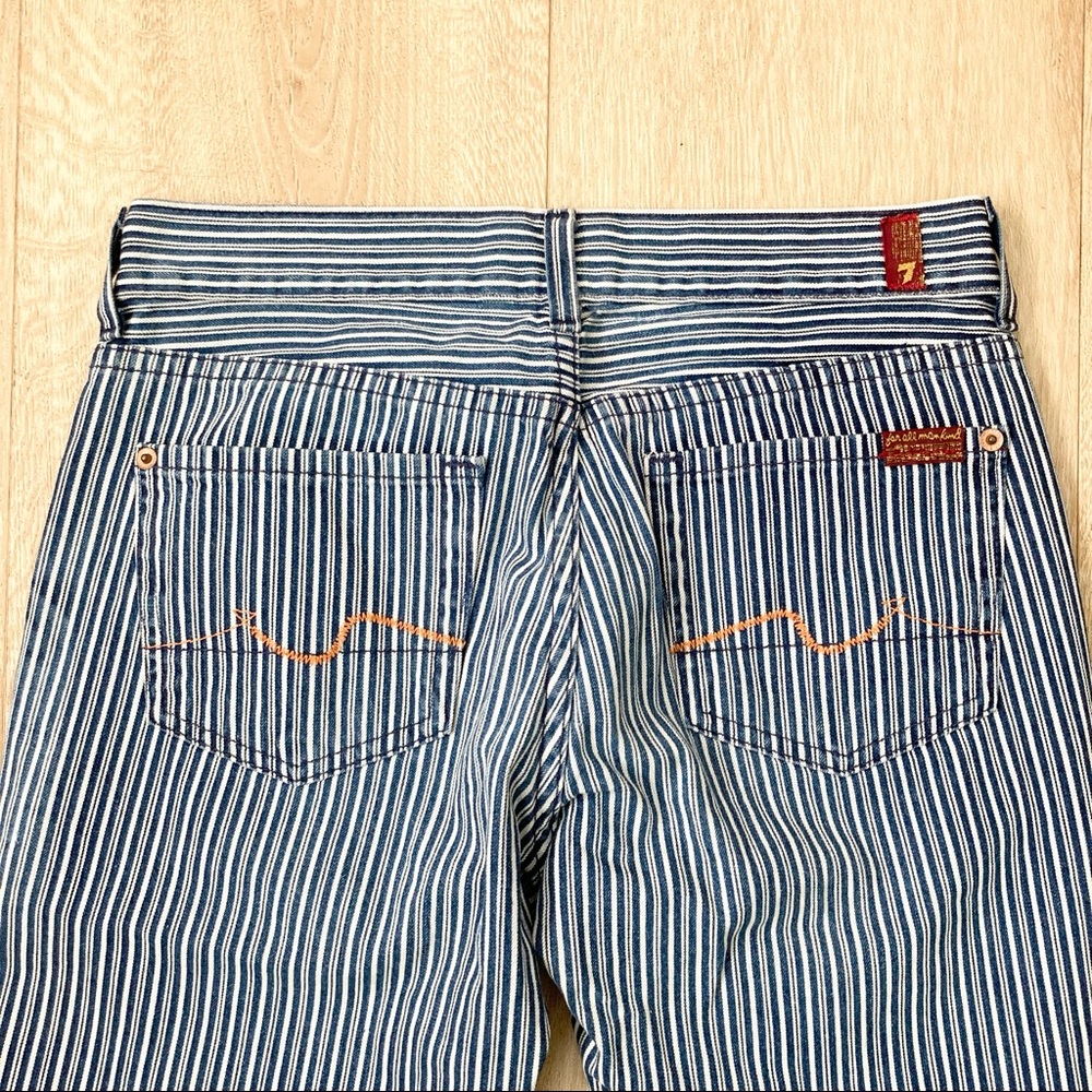 7 For All Mankind Blue Striped Vintage Railroad Bootcut Jeans - Picture 7 of 9